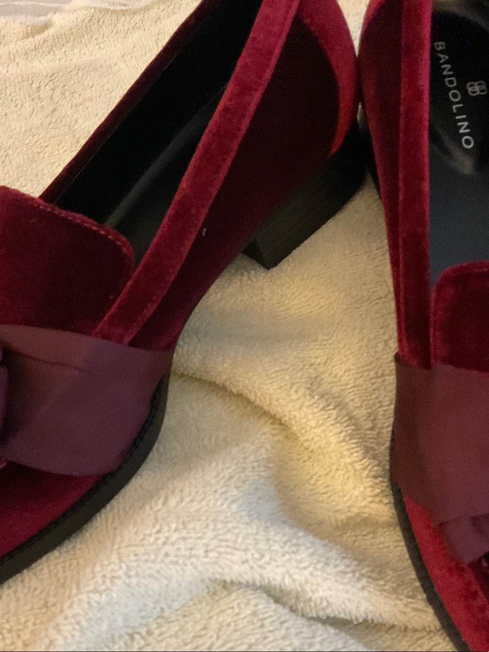 Bandolino Burgundy Velvet Bow Loafers - Picture 3 of 8